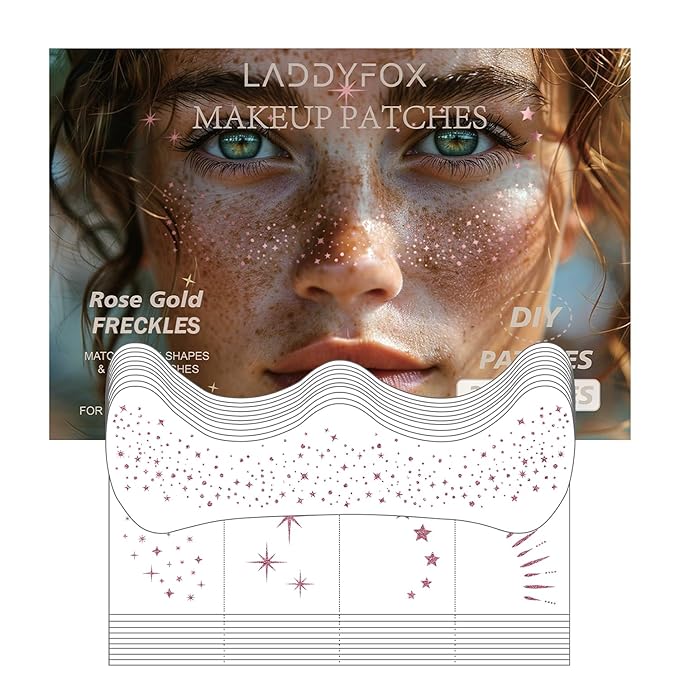 20 Pcs Rose Gold Makeup Patches, Glitter Freckles Face Tattoo, Easy Application and Remove Sparkle Makeup Patches, Waterproof Face Glitter Freckles for Women