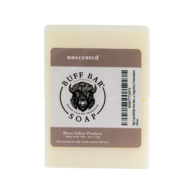 BUFF BAR Bison Tallow Buff Soap Bar, Unscented, (2 pack) - Cleans, Moisturizing, Non-Habit Forming, Soothes, Hydration, Naturally Derived - No Dyes, Chemicals, Fragrances, Preservatives