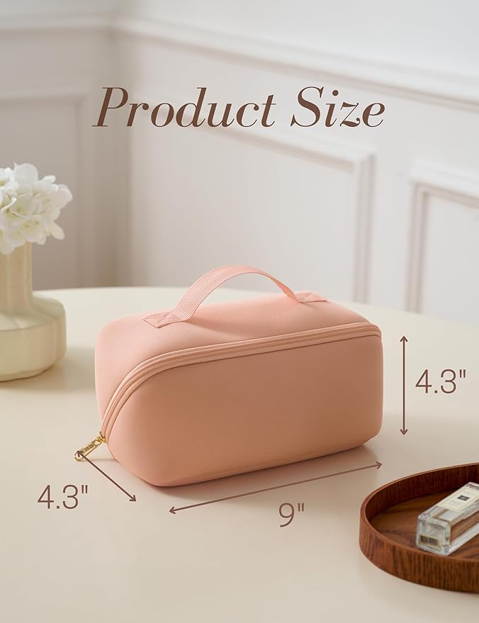 Yarnic Travel Makeup Bag Cosmetic Bag, Large Capacity Toiletry Bag for Women, Portable Pouch CuteMake Up Organizer with Divider and Handle, Neoprene