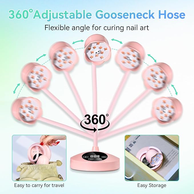 Makartt UV Nail Lamp: Flash Cure lamp UV Light for Gel Nails Polish Luminoza 30W Rechargeable LED Nail Dryer with 4 Timers & Auto Sensor Fast Curing Goosenecks Lamp for Home DIY Manicure (Pink)