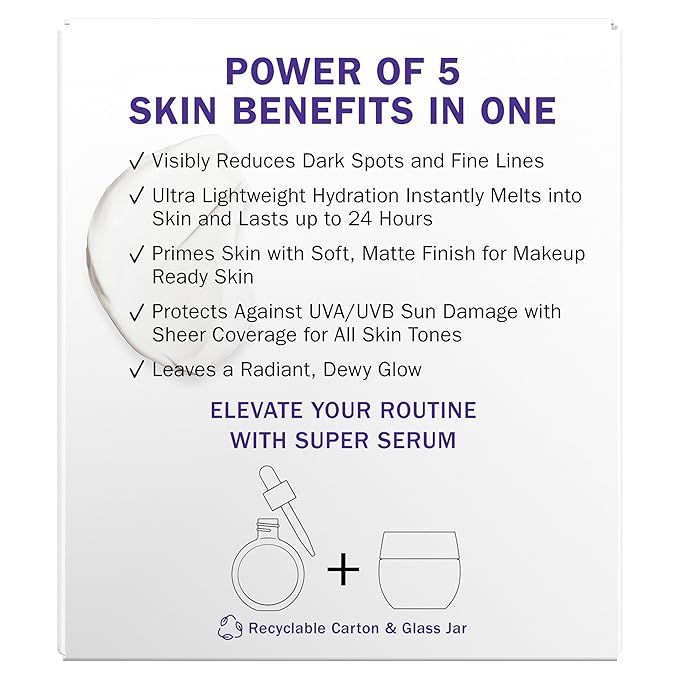 Olay Super Cream with Sunscreen SPF 30, Lightweight Face Moisturizer with Sun Protection, 5-in-1 Skin Care Benefits - Hydrating, Brightening, Firming - Niacinamide, Vitamin C, Collagen Peptide, 1.7 oz