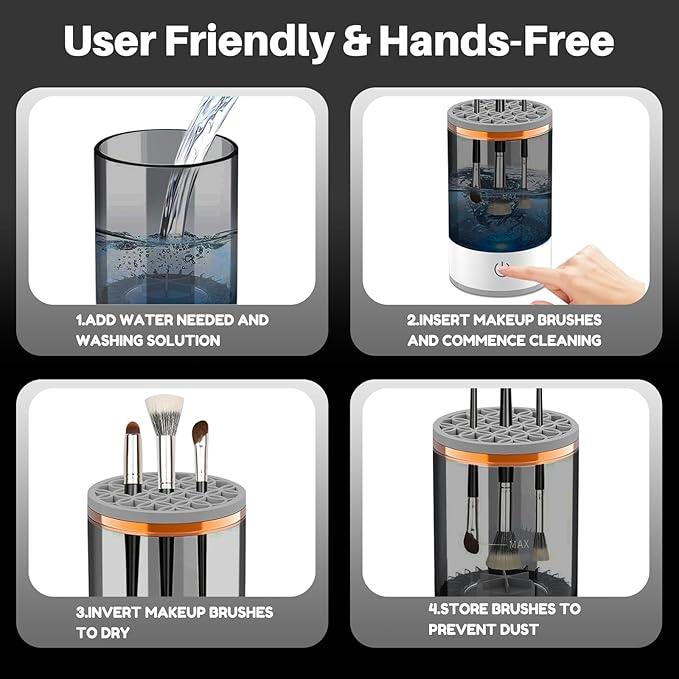 Electric Makeup Brush Cleaner Machine, Quick Efficient Deep Cleaning Makeup Brush, Automatic Spinning Cosmetic Brush Cleaner All Types of Brushes Portable Compact Design for Travel Home Use