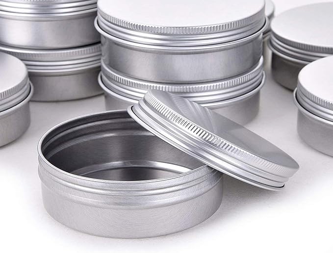 4 Ounce Aluminum Tin Jar Refillable Containers 120 ml Aluminum Screw Lid Round Tin Container Bottle for Cosmetic,Lip Balm, Cream, 24 Pack