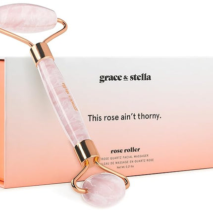 Rose Quartz Face Roller - Face Roller Skin Care - Facial Roller - Stone Roller For Face - Face Massager Roller For Lymphatic Drainage, Puffiness - Quartz Roller For Face by grace and stella