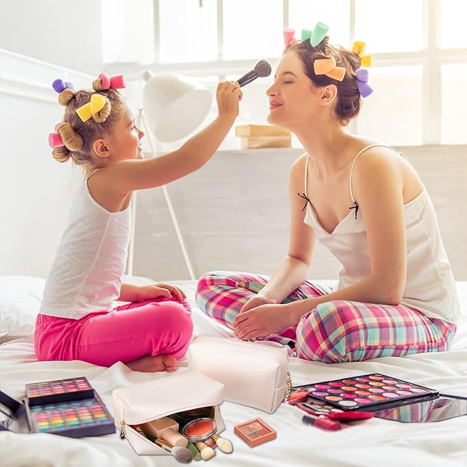 Sanwuta 9 Pcs Makeup Bags Bulk PU Double Zippers Cosmetic Bag Makeup Toiletry Pouch Portable Travel Organizers Case for Women Bachelorette Party End of The Year Bridesmaid Gift(Ivory White)