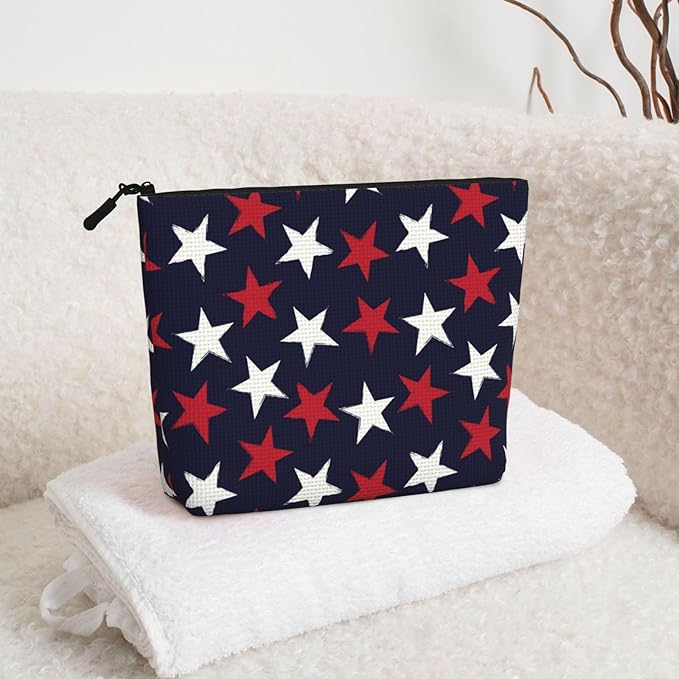 MOLAIGIN Patriotic Independence Day Usa Flag Freedom Stars Cosmetic Bag For Women, Travel Makeup Bag, Toiletry Zipper Bag, Large Capacity Aesthetic Cases