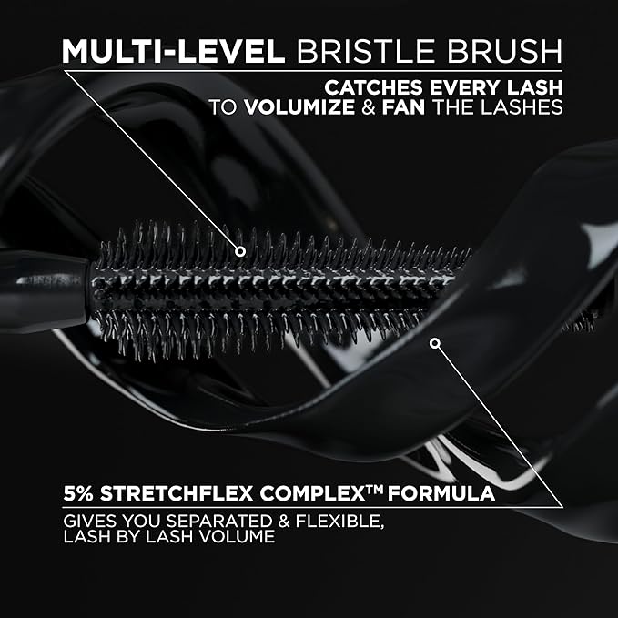 L'Oreal Paris Voluminous Panorama Mascara, Volumizing and Lengthening Mascara, Washable Longwear and Smudge Resistant Make Up, Blackest Black, 0.33 Fl Oz