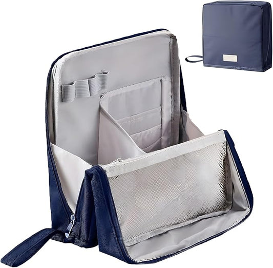 Makeup Bag,Standing Makeup Bag – Portable,Large Capacity Multi-purpose Large Capacity Oxford Cloth Standing Makeupbag Portable, Aterproof,Compartments and Handle (Blue)