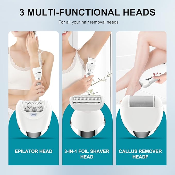 Electric Bikini Epilator for Women, 5 in 1 Hair Removal for Face, Chin, Arm, Leg, Armpit, Bikini Trimmer, IPX6 Waterproof, USB Rechargeable, Wet & Dry Lady Shaver,2 Speeds & 5 Cutter Heads