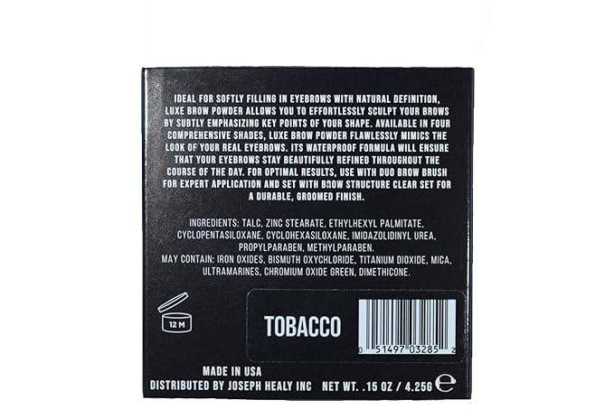 Joey Healy Luxe Brow Powder, Natural and Soft Definition Eyebrow Powder, Waterproof Brow Makeup Formula, Tobacco (Brunette)