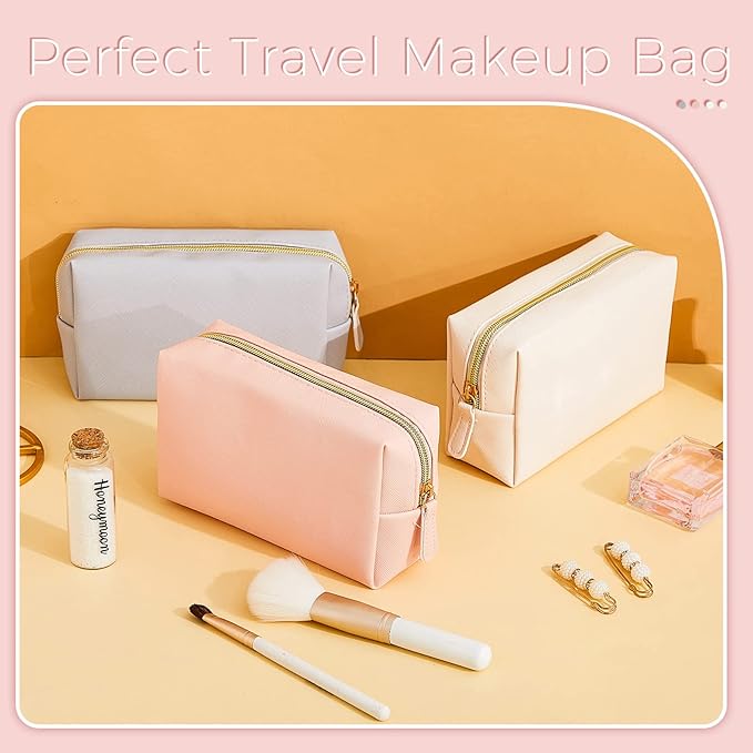 8 Pcs Makeup Bag Pu Leather Cosmetic Pouch Waterproof Small Toiletry Bag Portable Cosmetic Organizer Water Resistant Storage Purse for Lady Women Daily Storage Travel Organizer (Soft Colors,Medium)