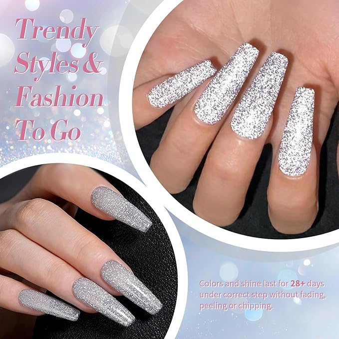 Born Pretty Reflective Glitter Gel Nail Polish, 6 Colors Holographic Gel Polish Long Lasting Sparkly Shiny Nail Polish U V Set for Manicure and Nail Art, DIY at Home, Salon-Quality 7ml