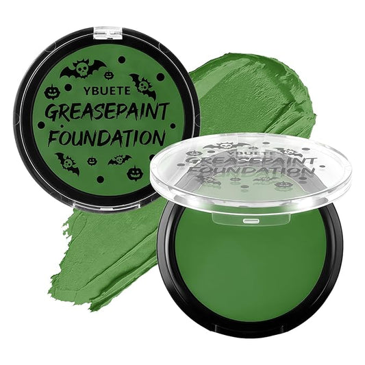 Green Oil Based Face Paint Foundation, Professional Green Greasepaint for St. Patrick's Day, Halloween Face Body Paint for Witch Shrek Hulk Goblin SFX Costume Makeup