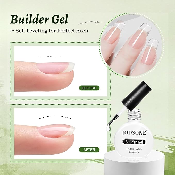 JODSONE 3Pcs 10ml Top Coat Base Coat Builder Gel Set – No Wipe Gel for Strengthening Thickening and Nail Extension Requires U V Lamp Curing
