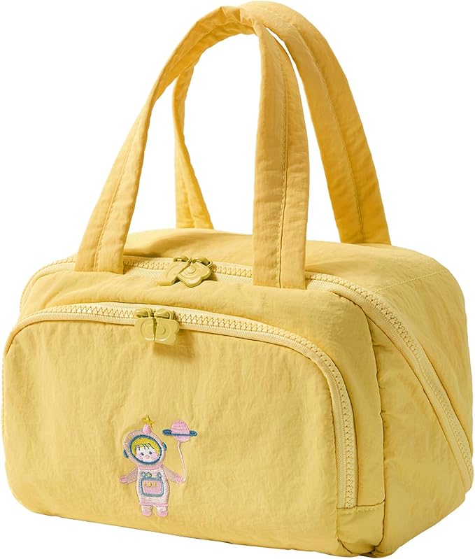 Makeup bag, Large Capacity Cosmetic Bag for Women, Portable Wide-open Toiletry Bag, Travel Makeup Bag with TPU Compartments for Accessories, Essentials, Toiletries, Makeup Brush Bag, Yellow