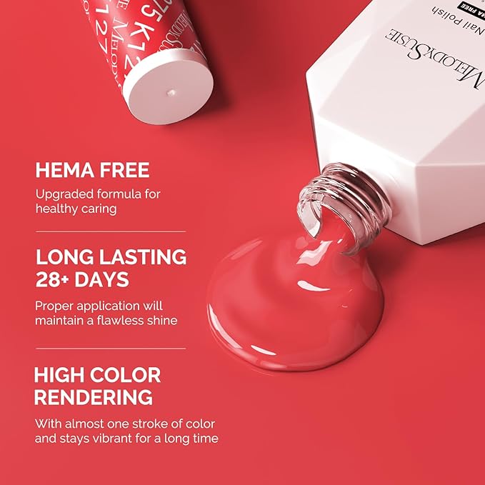 MelodySusie Hema Free Gel Nail Polish, 0.5 Fl Oz Thick Bright Coral Red Gel Polish, Non-Toxic, Long Lasting, Soak Off UV Nail Polish, Manicure Nail Design Salon DIY Nail Art at Home K1275