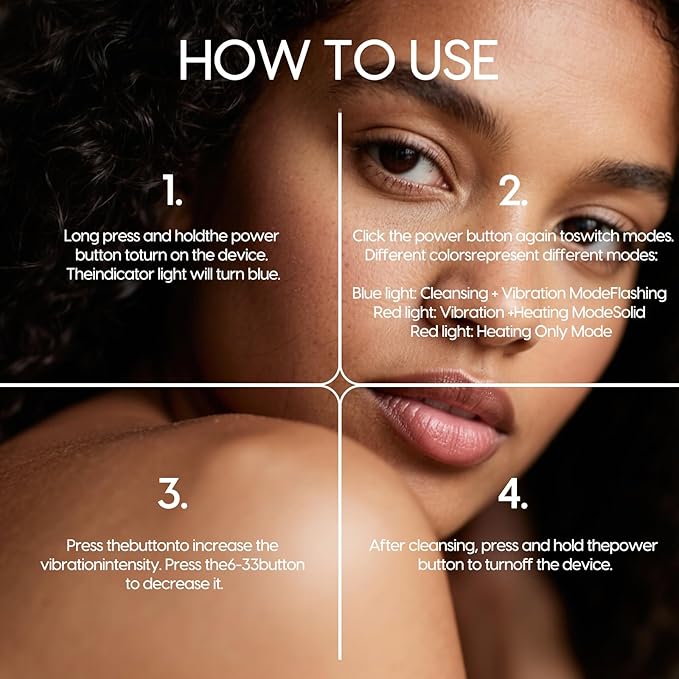 Silicone Facial Cleansing Brush, Portable Electric Face Scrubber with Heat and Vibration, 3 Modes Adjustable, Waterproof IPX6, USB-C Rechargeable, Deep Cleansing, Exfoliating and Massage