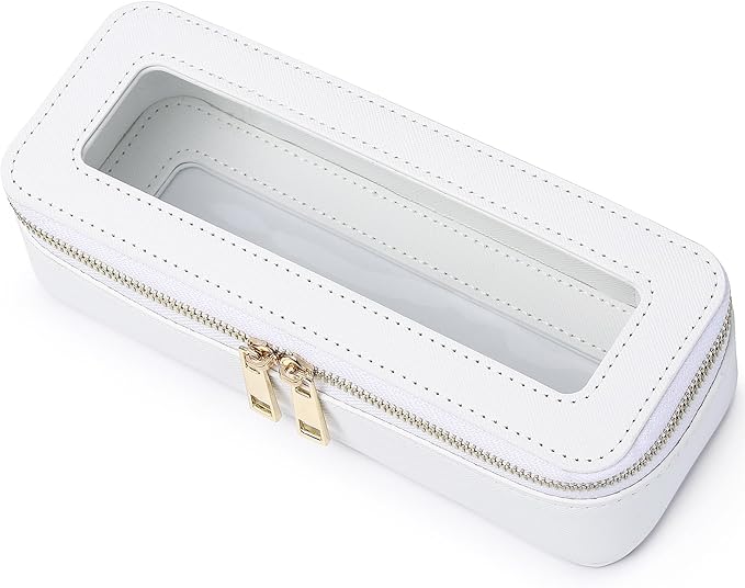Pinkmik Makeup Brush Case Clear Travel Cosmetic & Toiletry Bag Small Makeup Bag with Zipper Purse Organizer Car Essential Bag for Women (White, SLIM)
