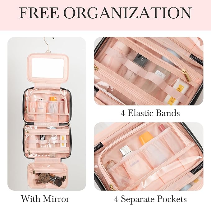 Hanging Toiletry Bag with Mirror – Travel Cosmetic Organizer for Women & Men, Toiletries, Accessories & Jewelry
