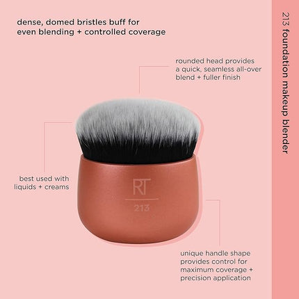 Real Techniques Foundation Makeup Blender, Kabuki Brush For Face or Body Makeup, Works With Liquid or Cream Foundation, No Handle, Blend & Buff Makeup, Dense Synthetic Bristles, 1 Count