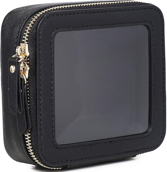 Pinkmik Small Makeup Bag Mini Clear Cosmetic Makeup Case & Toiletry Bag with Zipper Women's Purse Organizer & Car Essentials (Black, MINI)