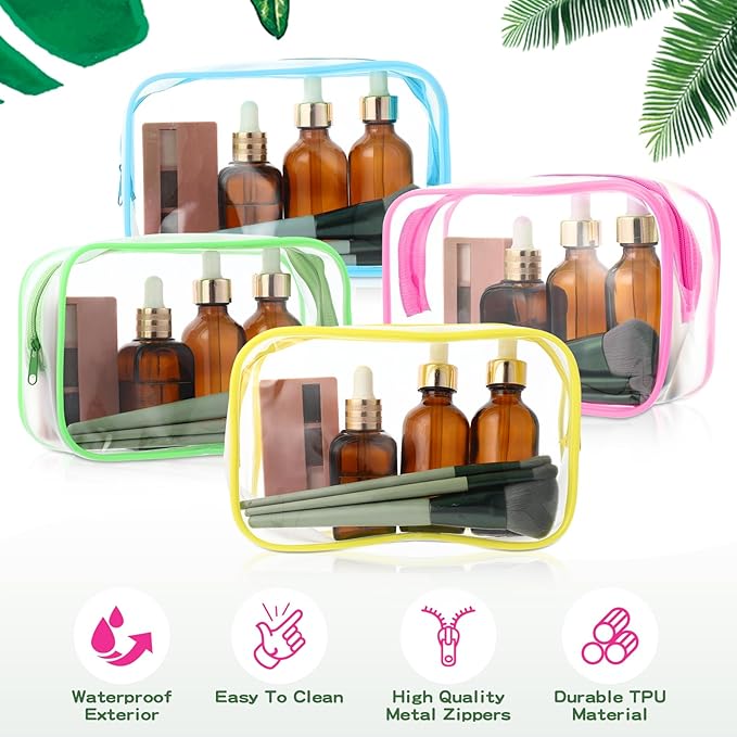 Weewooday 12 Pieces Clear Makeup Bags Cosmetic Storage Bags PVC Zipper Pouches Travel Waterproof Makeup Plastic Case for Women Organizing Toiletries Traveling Bathroom(Medium,Bright Color)