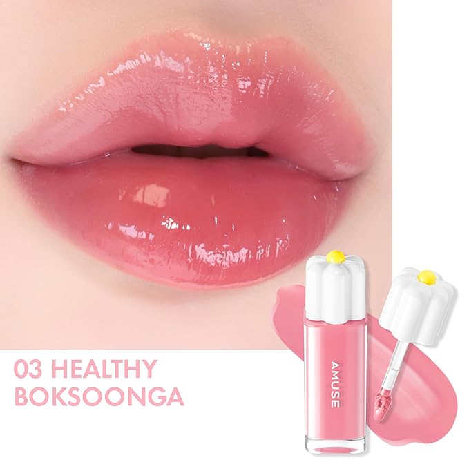 Amuse SEOUL Daisy Flower Dew Tint 03 HEALTHY BOKSOONGA | 35% High-moisture Water Tint, Long-lasting, Moisturizing, No Peel Off, Lip Treatment, Non Sticky, Korean Lip Tint for Dry Lips