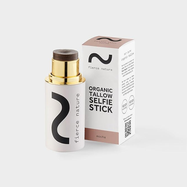 fierce nature Selfie Stick Tallow Balm – 3-in-1 Natural Beauty Stick for Contour, Blush, Lips & Face Moisturizing – Hydrating, Non-Toxic Makeup Balm (Mocha)