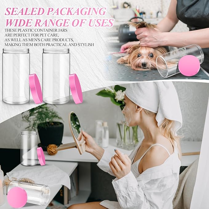 Patelai 4 Pieces Round Wide-mouth Leak Proof Plastic Container Jars with Lids for Travel Storage Makeup Beauty Products Face Creams Oils Salves Ointments DIY Making(32 Ounce,Pink)