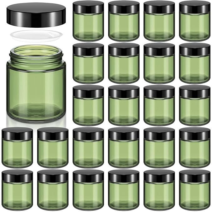 Norme 24 Pcs 4 oz Glass Jars with Lids Leakproof Round Airtight Empty Cosmetic Jars with Inner Liners Lid for Storing Lotions Powder Ointments Candle Making Tins (Olive Green)