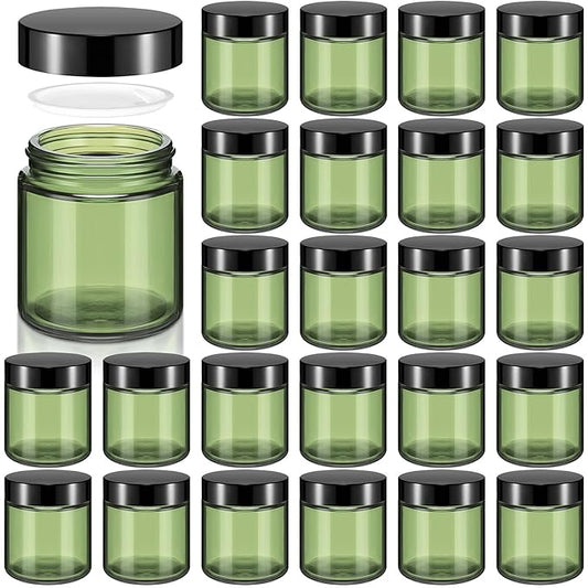 Norme 24 Pcs 4 oz Glass Jars with Lids Leakproof Round Airtight Empty Cosmetic Jars with Inner Liners Lid for Storing Lotions Powder Ointments Candle Making Tins (Olive Green)