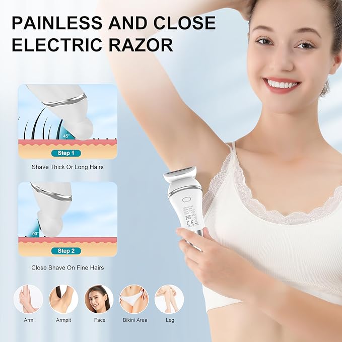 Electric Bikini Epilator for Women, 4 in 1 Hair Removal for Face, Chin, Arm, Leg, Armpit, Bikini Trimmer, IPX7 Waterproof, USB Rechargeable, Wet & Dry Lady Shaver,LED Lighting,2 Speeds,Travel Gift