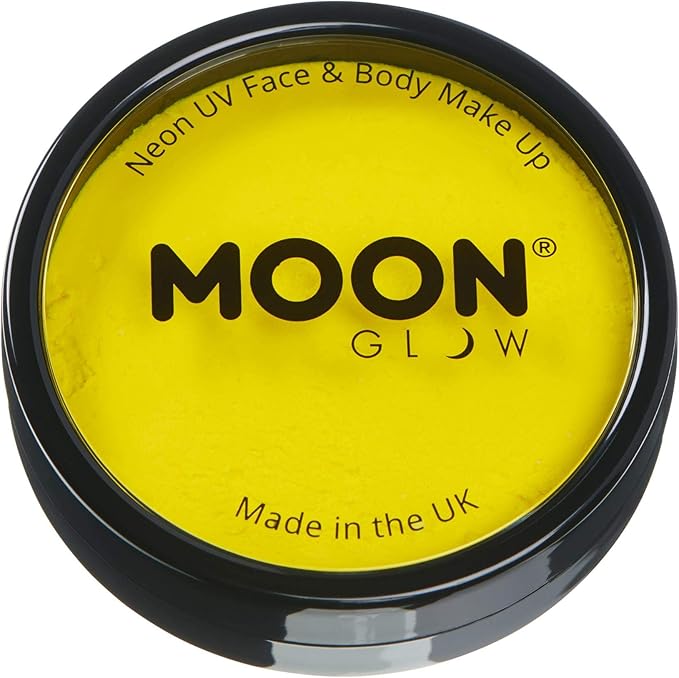 Pro Intense Neon UV Face & Body Paint Cake Pots by Moon Glow - Intense Yellow - Professional Water Based Face Paint Makeup for Adults, Kids - 1.26oz