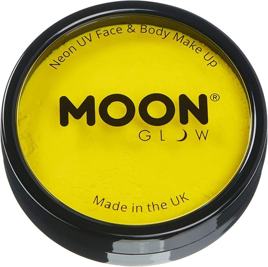 Pro Intense Neon UV Face & Body Paint Cake Pots by Moon Glow - Intense Yellow - Professional Water Based Face Paint Makeup for Adults, Kids - 1.26oz