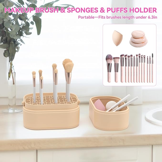 Makeup Brush Cleaner Mat 3 in 1 Makeup Brush Holder Silicone Makeup Brush Drying Rack Make Up Brush Cleaning Bowl Make Up Brush Cleaner Pad Cosmetic Storage Box Cleaning Tool for Sponge Powder Puff