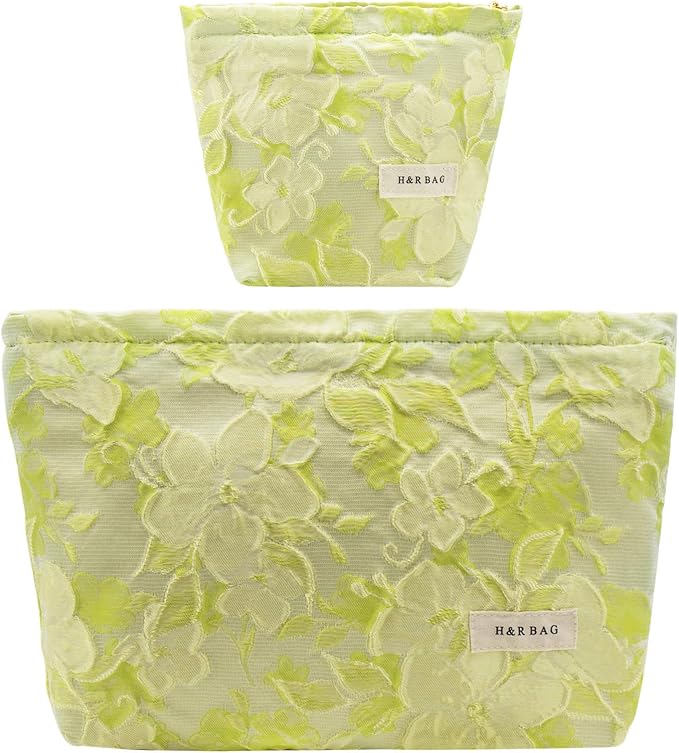2 Pcs Makeup Bags, Large Cosmetic Bag Travel Toiletry Bag Organizer for Women, Embroidery Craft, Floral Makeup Bag Small Cosmetic Pouch Purse with Zipper Gifts for Girls Teen