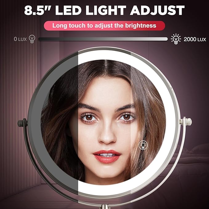 Wall Mounted Makeup Mirror, 1x/20x Magnifying Mirror with 8.5" Double Sided, Vanity Makeup Mirror for Bathroom, Brushed Nickel