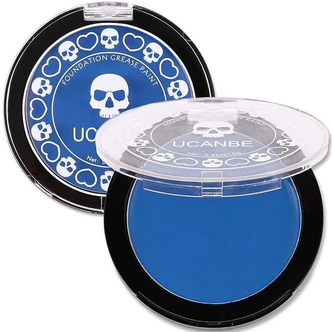 UCANBE Blue Face Body Paint Makeup Foundation, Professional Non-Toxic Greasepaint Palette for Kids & Adults Party, Cream Facepaints for Halloween Cosplay Theater Costume Stage SFX Dress-Up Makeup