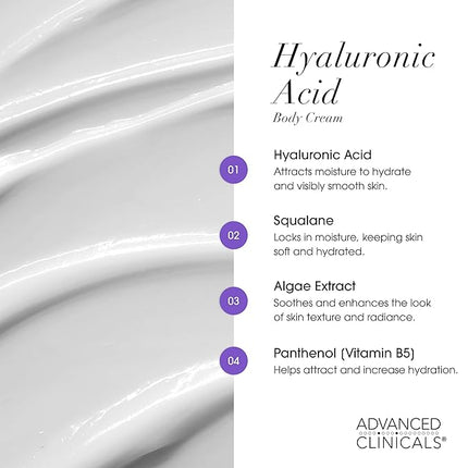 Advanced Clinicals Hyaluronic Acid Moisturizer Body Cream + Hyaluronic Acid Serum 2PC Skin Care Set | Face Serum & Body Lotion Help Diminish Appearance Of Wrinkles, Fine Lines, & Dry Skin, 2PC Bundle