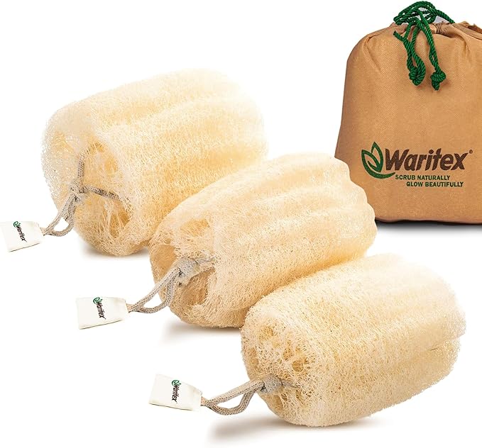 Premium Natural Egyptian Loofah Sponges, Made from 100% Natural Organic Material, Gentle Skin Exfoliation, and Full-Body Spa Experience – Eco-Friendly Loofah 3 Count (1 Pack)