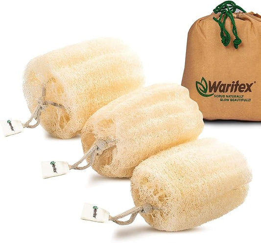 Premium Natural Egyptian Loofah Sponges, Made from 100% Natural Organic Material, Gentle Skin Exfoliation, and Full-Body Spa Experience – Eco-Friendly Loofah 3 Count (1 Pack)