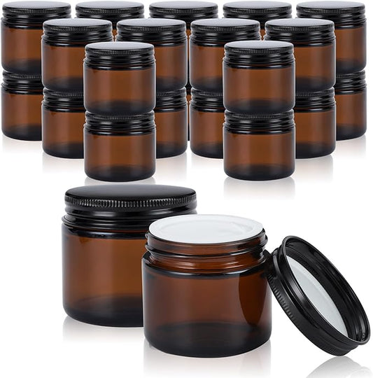 4oz Amber Glass Jars with Lids - 24 Pack Cosmetic Containers for Travel, Cream & Lotion