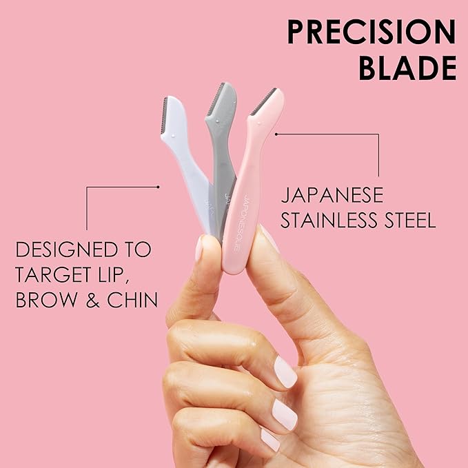 JAPONESQUE Mini Touch Up Razors - Travel Size Dermaplaning Tool Set - 3 Piece Mini Travel Razor Kit, One Blade Fixed Dermaplane Razor For Women