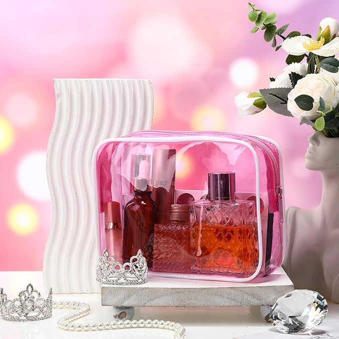 Weewooday 12 Pieces Clear Makeup Bags Cosmetic Storage Bags PVC Zipper Pouches Travel Waterproof Makeup Plastic Case for Women Organizing Toiletries Traveling Bathroom(Medium,Hot Pink)