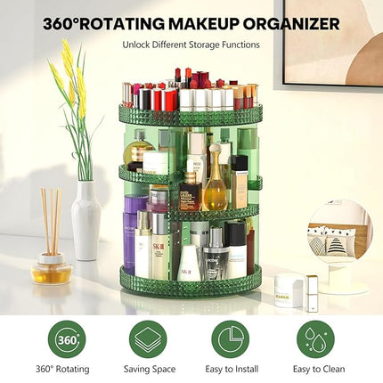 360 Degree Rotating Makeup Organizer for Vanity, Large Capacity Beauty Organizer, Adjustable DIY 7 Layers Perfume Organizer, Skincare Organizers Fits Cosmetics and Accessories(Emerald Green)