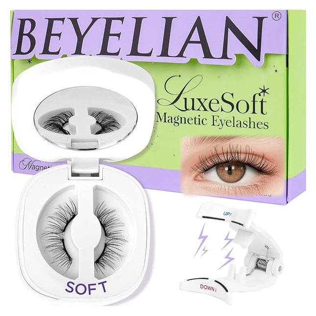 BEYELIAN Magnetic Eyelashes with Applicator Kit, False Eyelashes Natural Look Reusable, No Glue Needed Soft Magnetic Lashes for Eye (Lightweight & Comfortable)