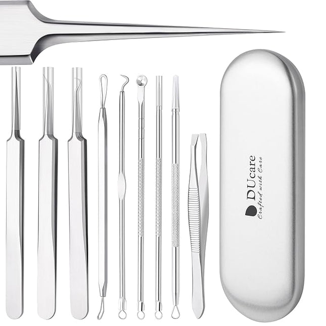 DUcare Blackhead Remover Tool Kit, Stainless Steel Pimple Popper Comedone Extractor, Professional Facial Extraction Tools for Zit Acne Whitehead Blemish Nose Pore Cleansing