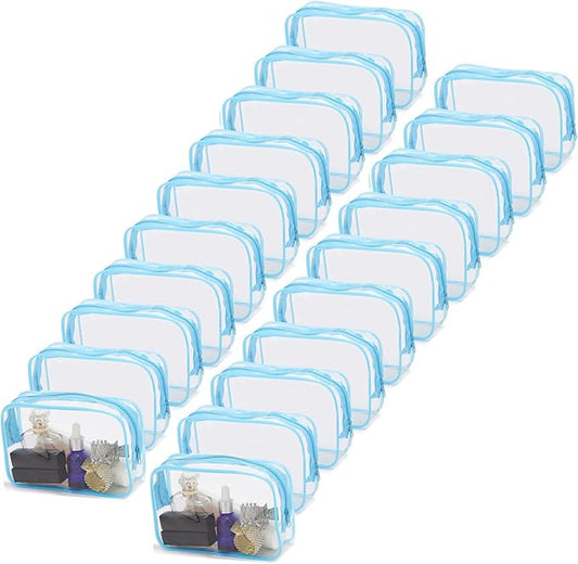Tbestmax 20 Pack Clear Cosmetic Bags Makeup Bags Portable Waterproof Travel Toiletry Bags Organizer Blue, 7.5"x 4.8"x 2.3"