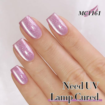 Double Rhythm 0.5 Oz Cat Eye Gel Polish with Magnet Same Color Same Bottle Holographic Glitter Shimmer Translucent Color Salon 15 ML Magnetic Nail Art (Mauve Purple-MC1161)