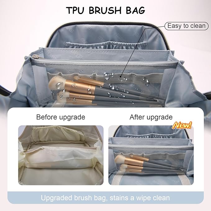 Travel Makeup Bags for Women Cosmetic Bag: Puffy Make up Bags Set of 3 - Vegan Leather Makeup Organizer - Waterproof Large Toiletry Bag with Compartments - Travel Essentials (Blue)